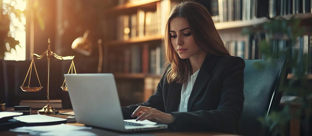 Advogado com site profissional e anúncios online representando estratégia de tráfego pago para gerar leads qualificados diariamente na advocacia.